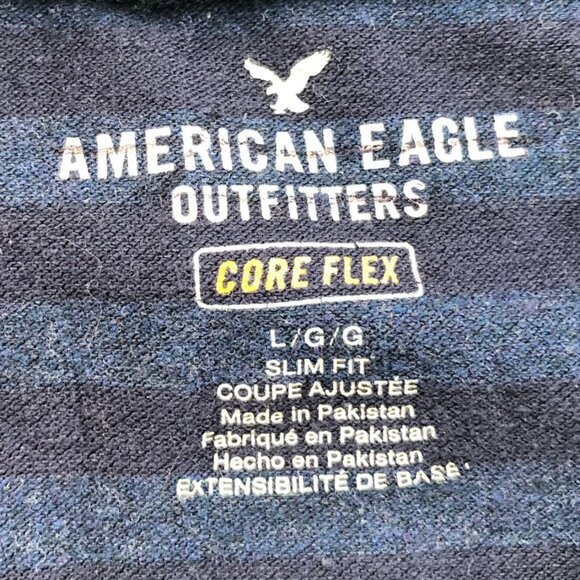 American Eagle Outfitters Men's Polo Shirt Large USA Slim Fit Core Flex Striped - Picture 3 of 12